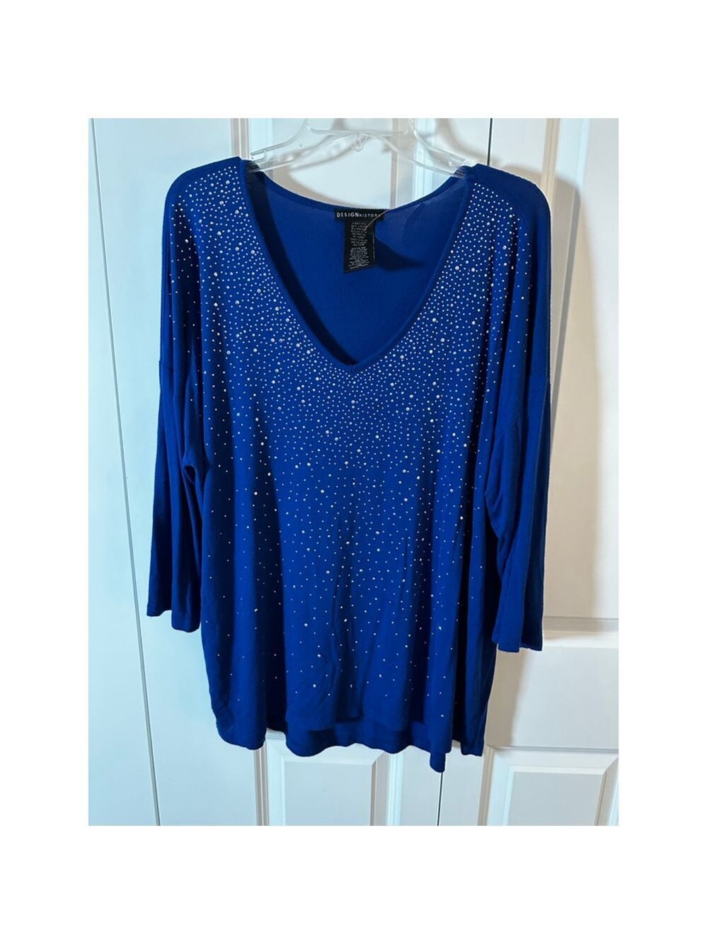 DESIGN HISTORY Plus XXL Blue Long Sleeve Tee with Rhinestones